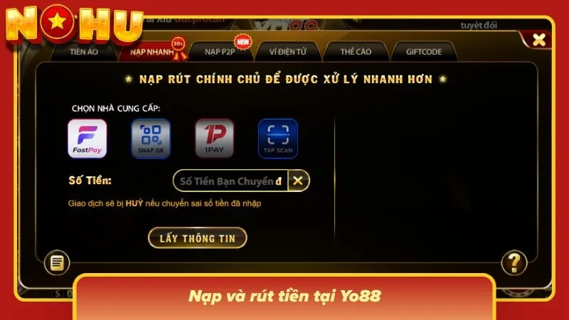 Màn hình thanh toán hiển thị nhiều phương thức giao dịch tiện lợi